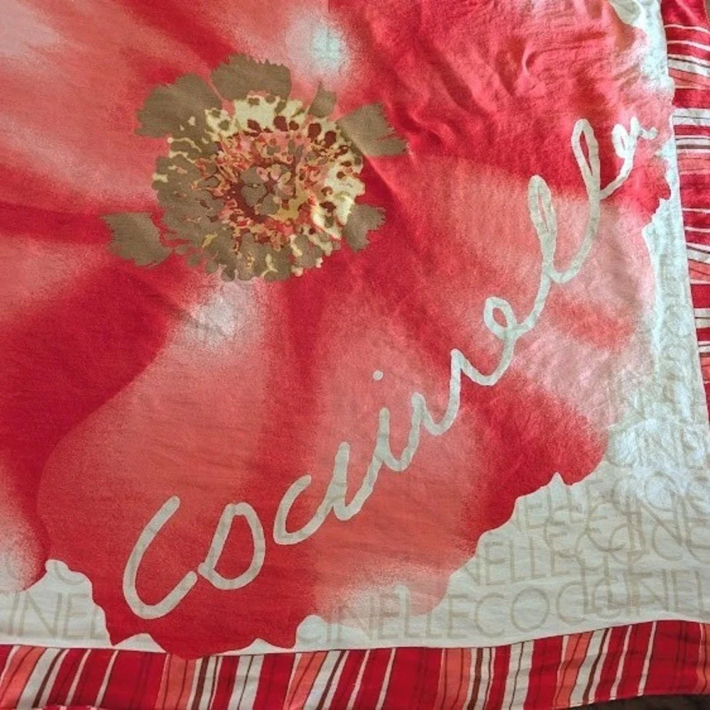 Coccinelle Silk Scarf Red‎ Poppy Floral Logo Print Made in Italy Square Scarf